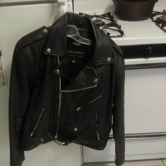 Wilsons Black Leather Biker Jacket - Picture 5 of 6